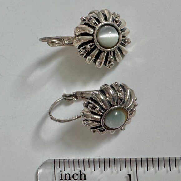 Vintage Silver Grey Glow Style Cabochon Dangle Leverback Earrings - Picture 10 of 10